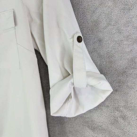 Womens White 41 Hawthorn Button-Up Blouse Polyester Roll-Up Sleeves Size S - Picture 3 of 11